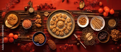 Food and Traditions chinese new year food. for restaurant commercial. generative ai