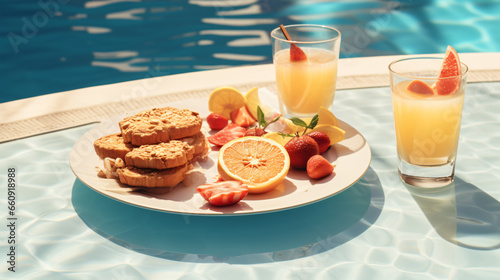 Floating breakfast at pool