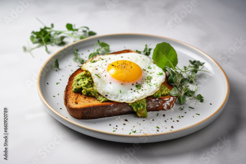 Minimalistic Avocado Egg Toast On Restaurant Plate
