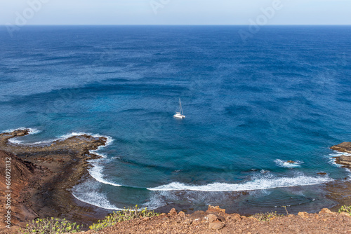 View over Caleta del Palo from the top of the mountain, Isla de Lobos Fuerteventura