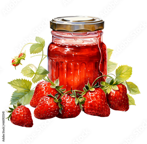 Watercolor strawberry jam illustration. Generative AI, png image