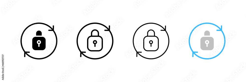 Lock icon for key in circle. Different styles, arrows in a circle, lock icon in a circle. Vector icons