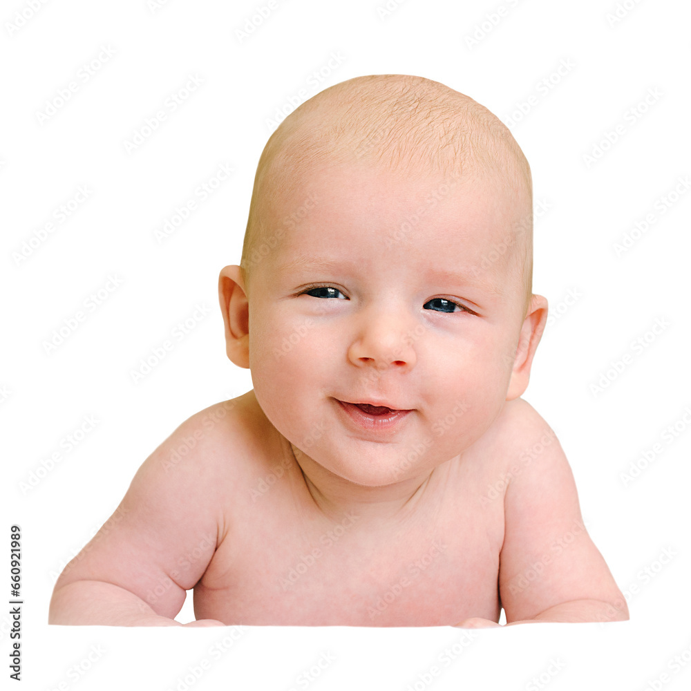 Isolated nude baby boy of two-month-old on white Isolated nude baby boy of two-month-old on white