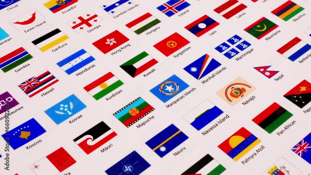 Close-up and zooming out of a picture of various flags of countries, states, agencies, and tribes all from all over the world. Close-up and zooming out of a picture of various flags of countries, states, agencies, and tribes all from all over the world.