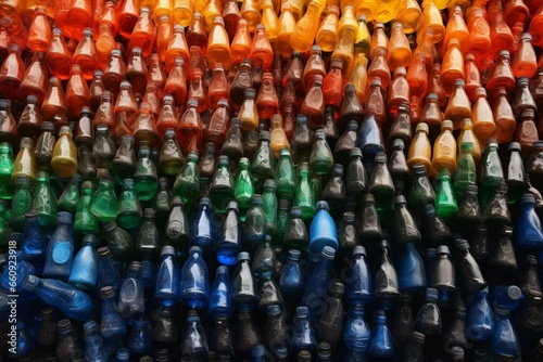 glass bottles sorted by color at a recycling facility. Generative AI