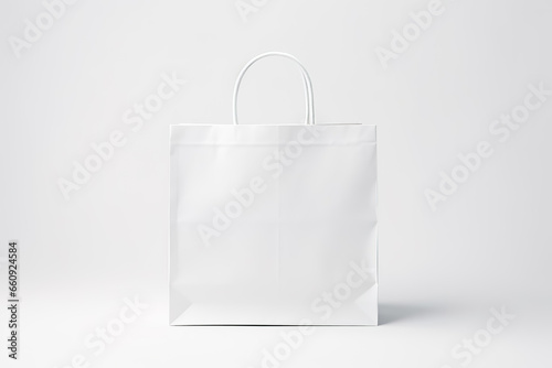 White paper bag on white background. Mockup for design. Generative AI