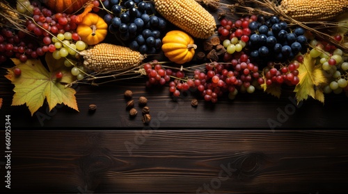 This photo captures the essence of autumn with a rich display of fresh, colorful fruits and vegetables, showcasing the season's natural beauty. Generative Ai