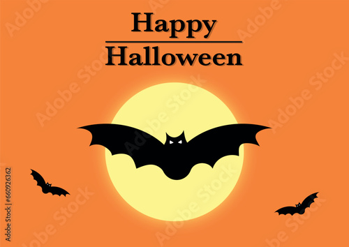 Halloween vector background. Bat flying and in the background a bright moon.