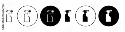 Car cleaning spray vector icon set. Chemical product spray bottle icon in black filled and outlined style for ui designs. photo