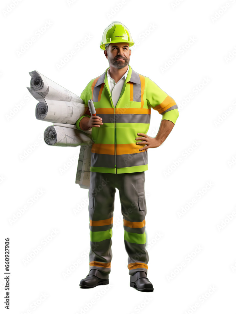 The figure of an engineer on a light, transparent background. PNG file. Generative artificial intelligence The figure of an engineer on a light, transparent background. PNG file. Generative artificial intelligence