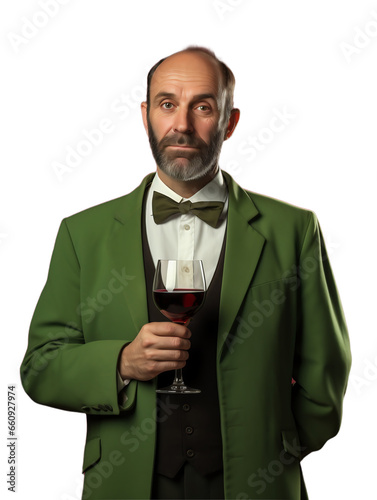 Sommelier. Man with a glass of wine on a white transparent background. PNG file. Generative artificial intelligence