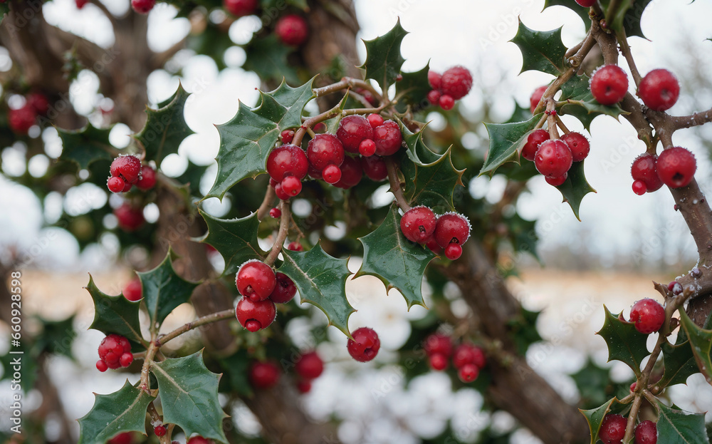 Fototapeta premium Winter Berries: Snowy Natural Decor