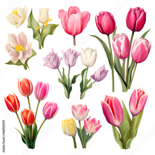 tulips on white tulip  flower  tulips  spring  bouquet  pink  flowers  nature  isolated  beauty  floral  blossom  