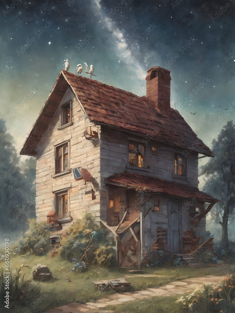 Old house with chimney and nature Old house with chimney and nature