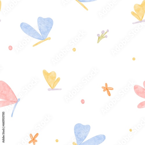 Butterfly and Floral Watercolor seamless pattern