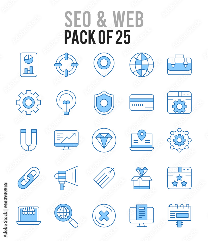 25 SEO & WEB. Two Color icons Pack. vector illustration.