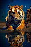 A tiger reflects in a water.
