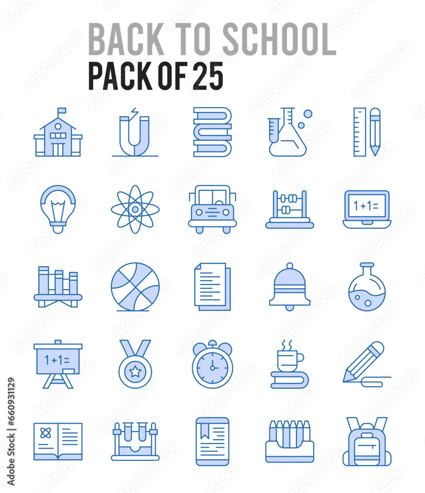 25 Back to school. Two Color icons Pack. vector illustration. 25 Back to school. Two Color icons Pack. vector illustration.