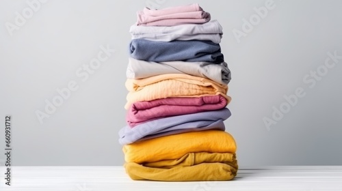 Neatly Folded Colorful Shirts Stacked in Gradual Order