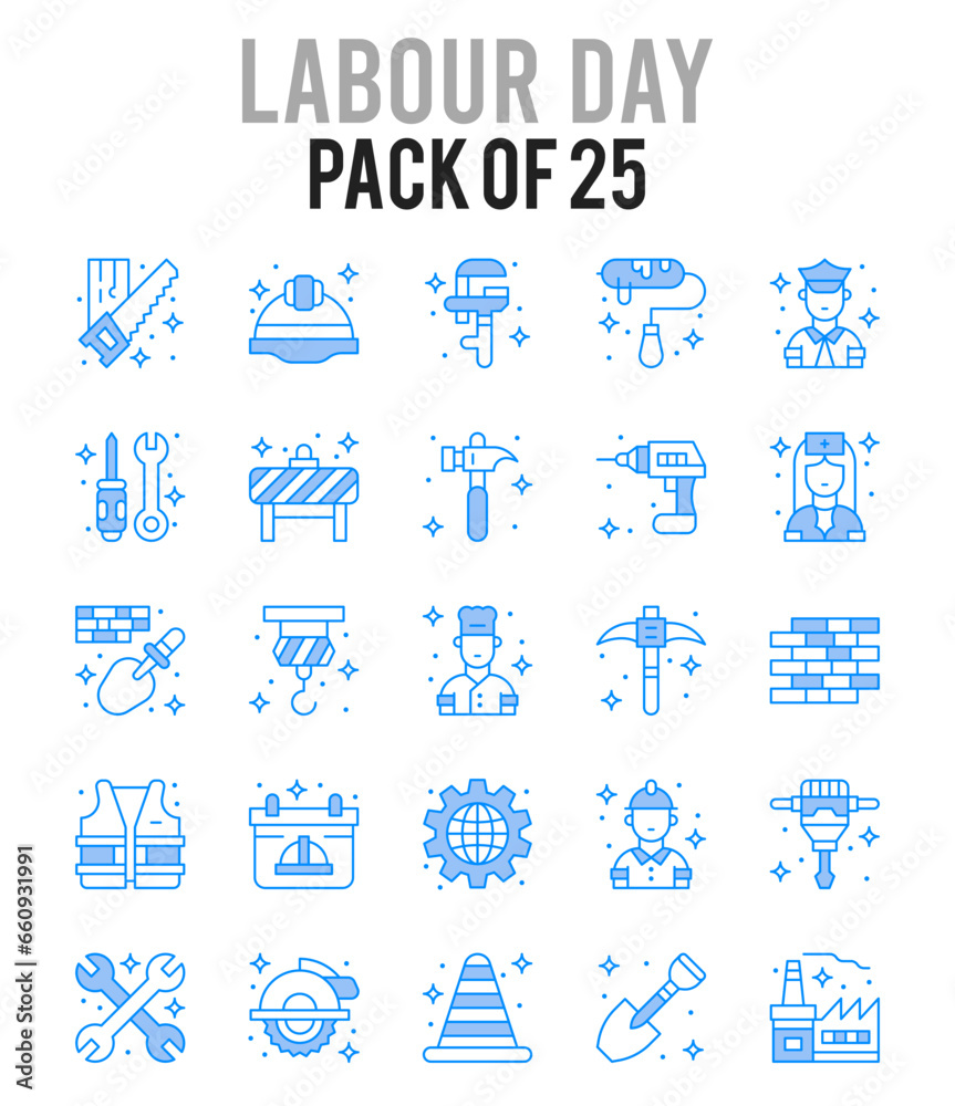 25 Labour Day. Two Color icons Pack. vector illustration.