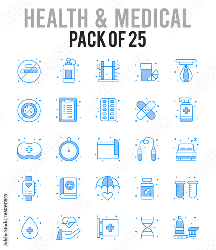 25 Health and Medical. Two Color icons Pack. vector illustration.