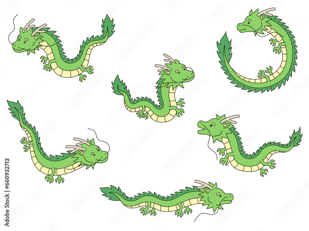 Fototapeta premium 辰年 竜のイラストセット 年賀状 2024正月 