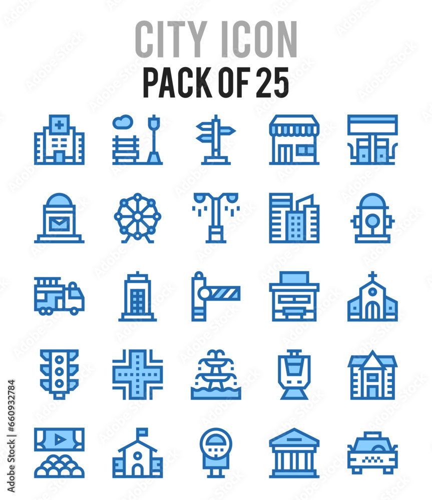 25 City. Two Color icons Pack. vector illustration.