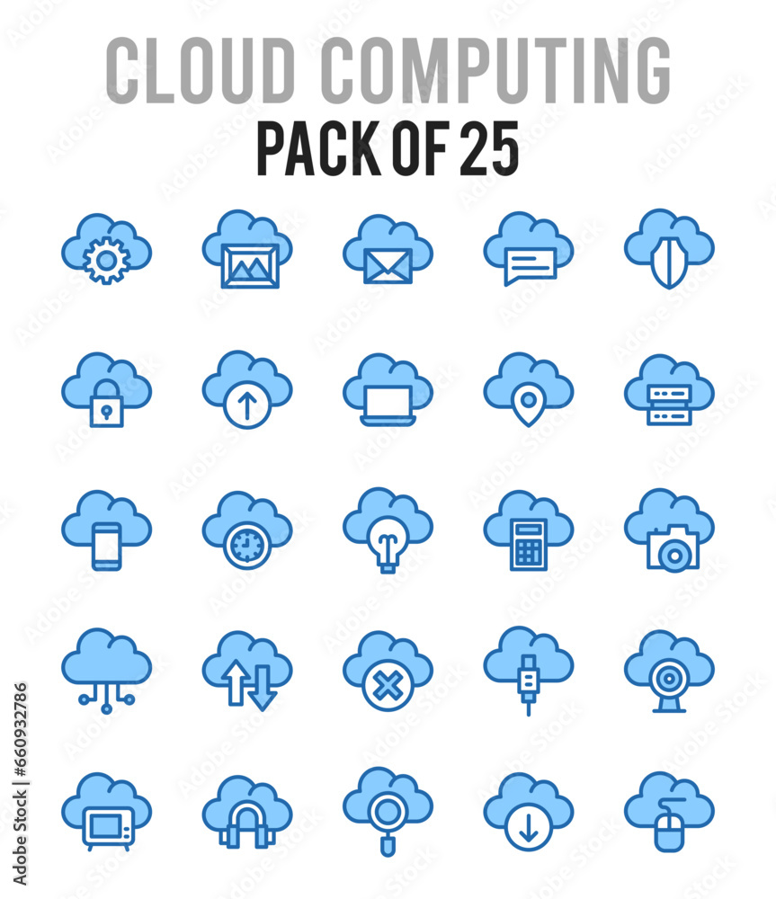 25 Cloud Computing. Two Color icons Pack. vector illustration.