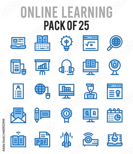 25 Online Learning. Two Color icons Pack. vector illustration.