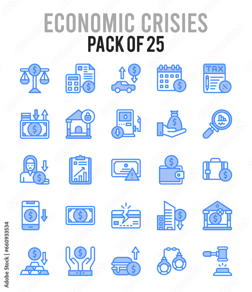 25 Economic Crisies. Two Color icons Pack. vector illustration.