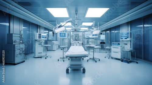 Empty operating room in a hospital Interior of an operating room in clinic with modern medical equipment.