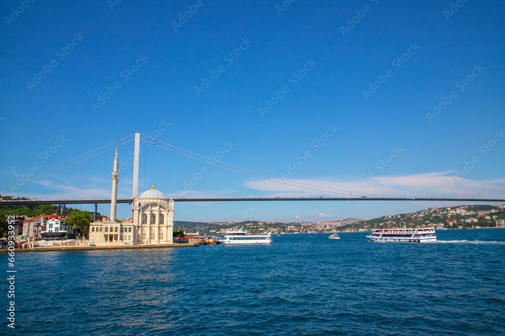  Büyük Mecidiye Mosque or Ortaköy Mosque is a Neobaroque style mosque located on the coast in the Ortaköy district of Beşiktaş district, on the Bosphorus in Istanbul.