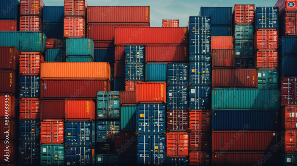 Obraz premium Freight shipping containers at the docks background.