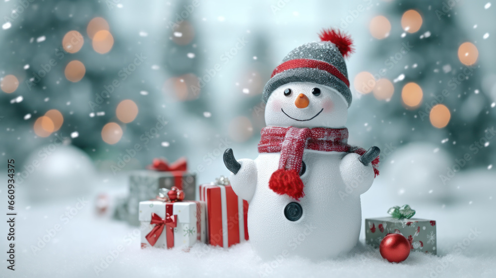 Cute Snowman with Gifts