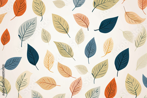 Various fresh leaves, seamless pattern background.