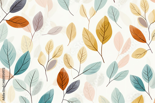 Various fresh leaves  seamless pattern background.