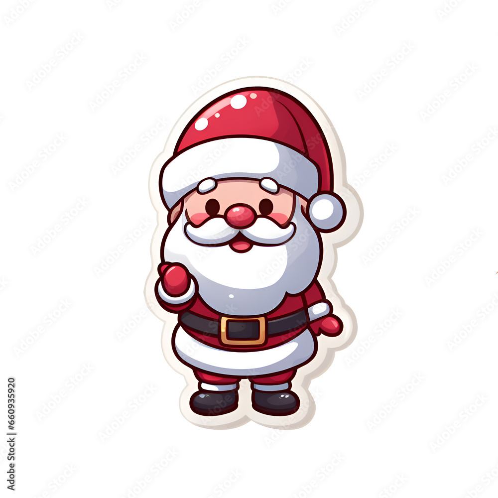 Sticker of a cheerful Santa Claus in a cartoon style for Christmas Sticker of a cheerful Santa Claus in a cartoon style for Christmas