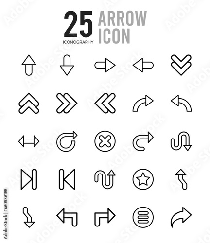25 Arrow Outline icons Pack vector illustration.