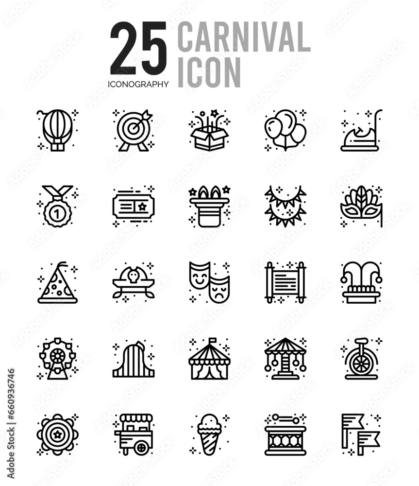 25 Carnival Outline icons Pack vector illustration.