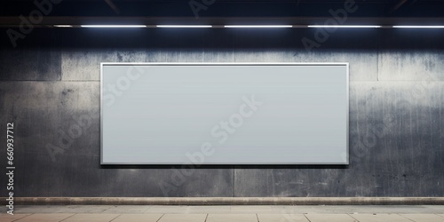 Horizontal long mock up of blank advertising billboard poster template in a long tunnel walkway; out-of-home OOH media display space mockup in pedestrian underpass; digital display : Generative AI