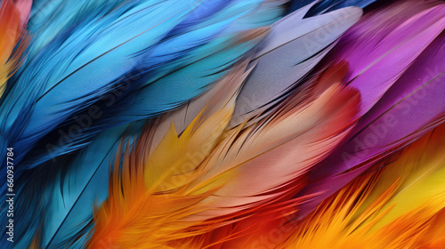 Close up of a multicolored feather background. © Ruslan Gilmanshin