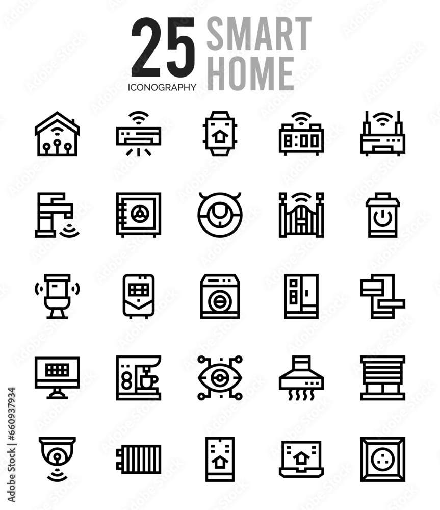 25 Smart Home Outline icons Pack vector illustration.