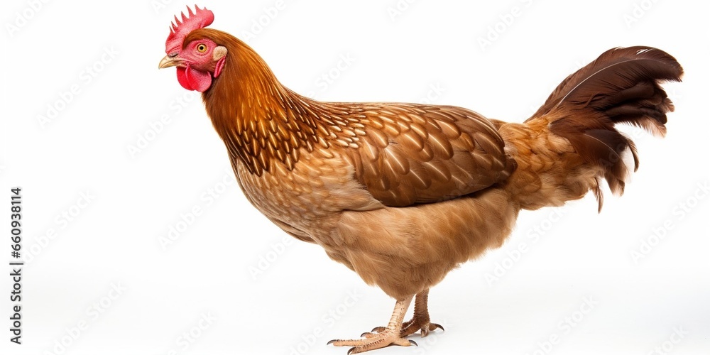 Fototapeta premium Young brown hen isolated on white background. : Generative AI
