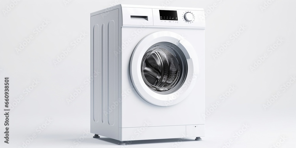 White washing machine on a white isolated background. : Generative AI