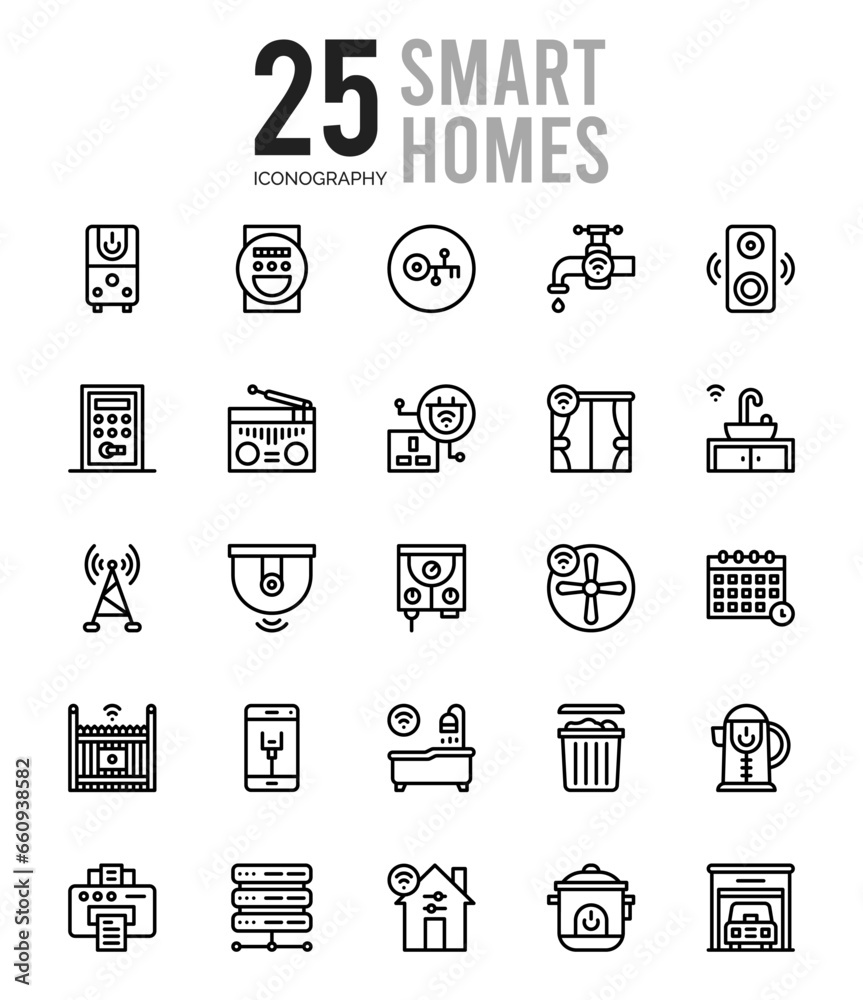 25 Smart Homes Outline icons Pack vector illustration.
