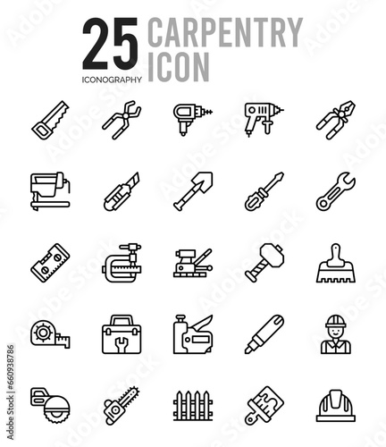 25 Carpentry Outline icons Pack vector illustration.