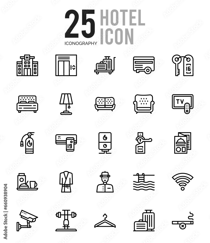 25 Hotel Outline icons Pack vector illustration. 25 Hotel Outline icons Pack vector illustration.