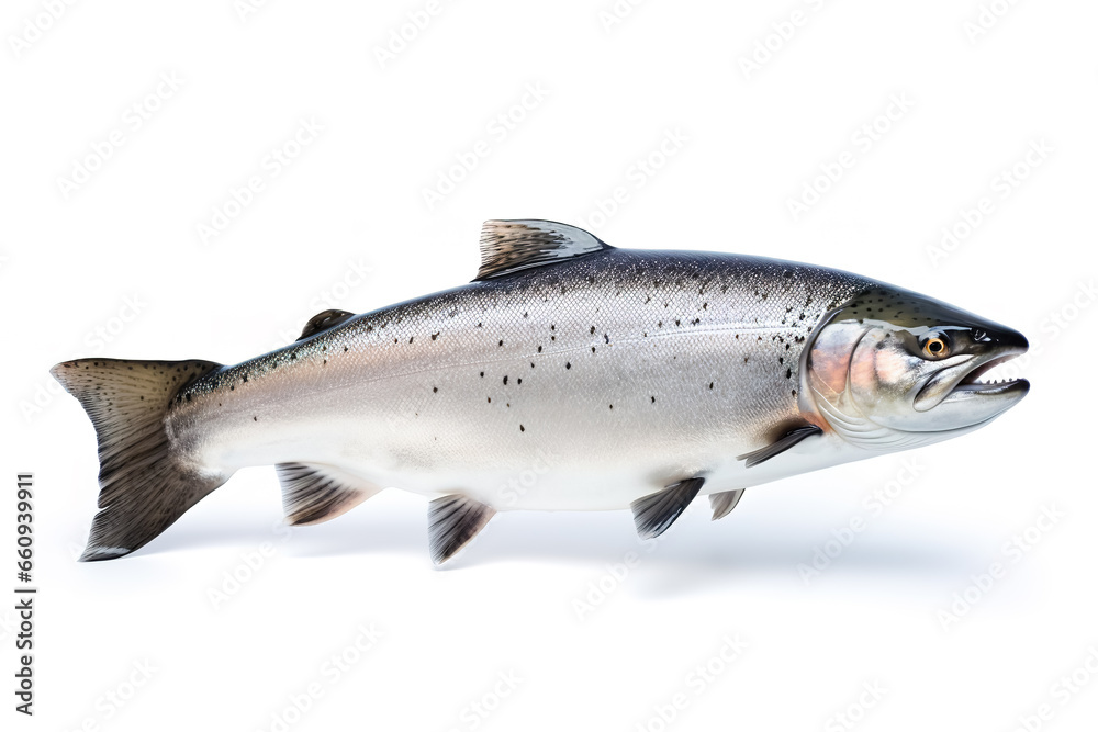 Obraz premium Atlantic salmon fish isolated on a white background.