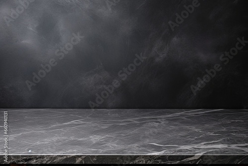 Empty table marble black countertop on black wall background. High quality photo © Cyprien Fonseca