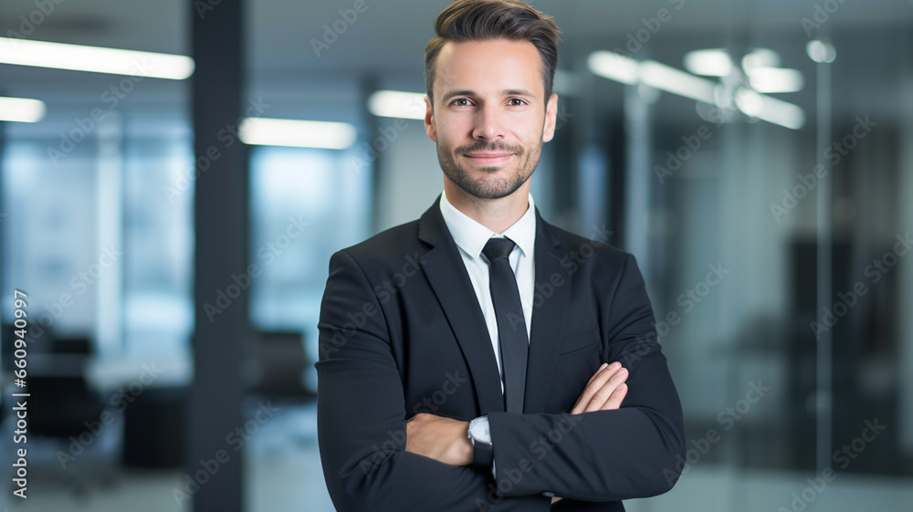 Portrait of handsome businessman in suit with crossed arms, professional manager, confident businessman investor looking at camera.
Portrait of handsome businessman in suit with crossed arms, professional manager, confident businessman investor looking at camera.